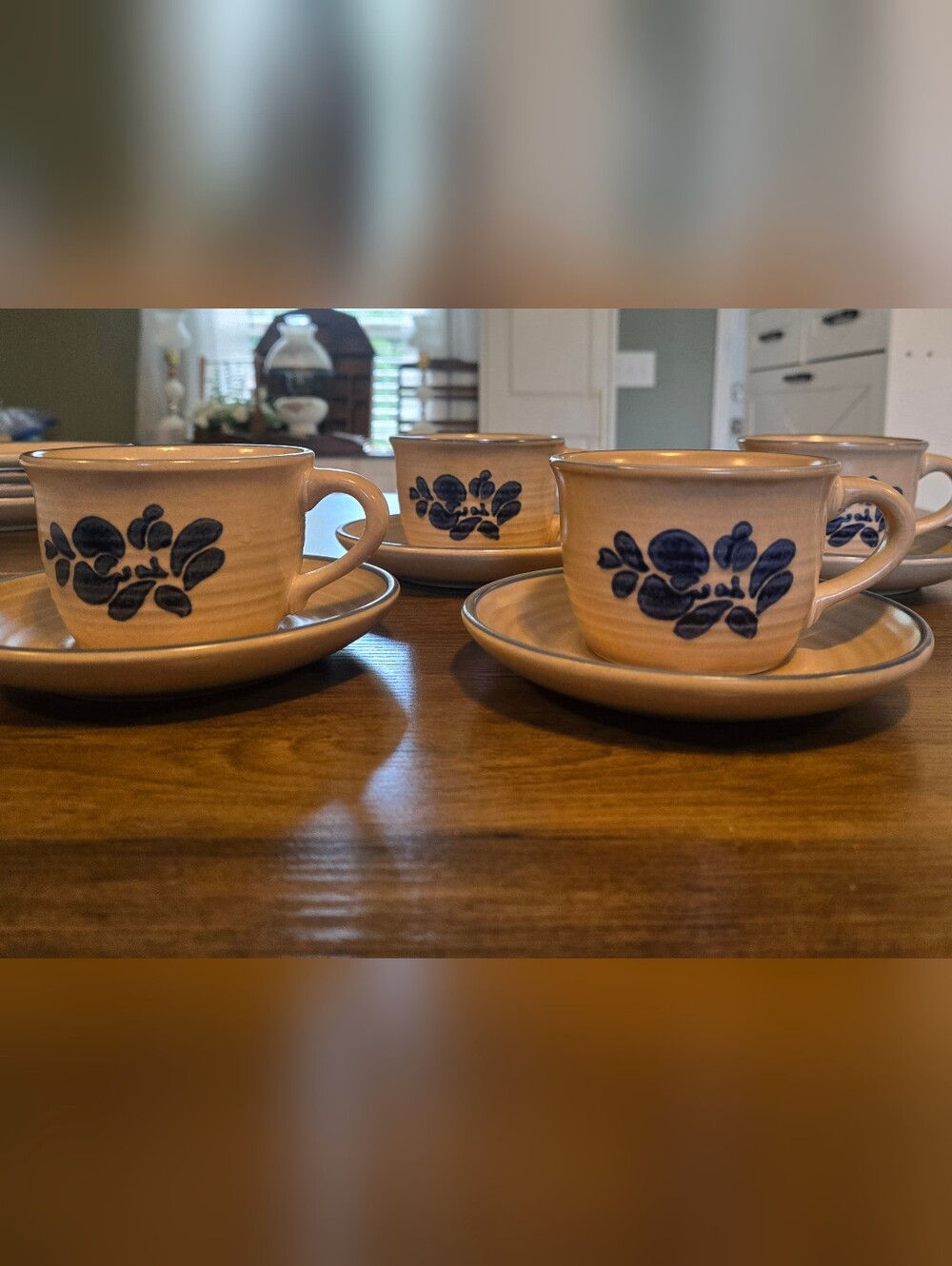 Pfaltzgraff Folk Art 4 Piece Stoneware Tea Cup and Saucer Set